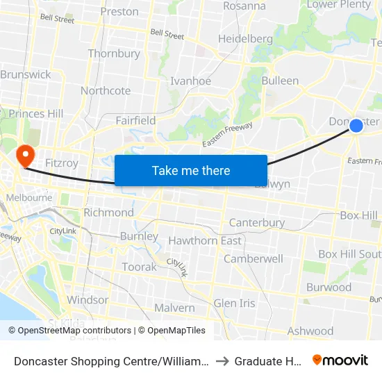 Doncaster Shopping Centre/Williamsons Rd to Graduate House map