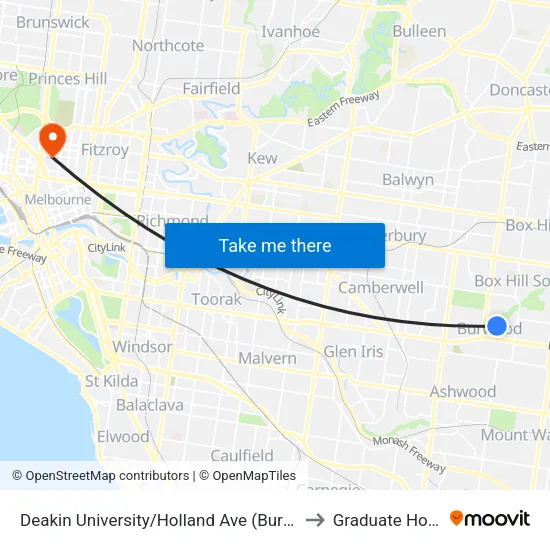 Deakin University/Holland Ave to Graduate House map