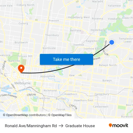 Ronald Ave/Manningham Rd to Graduate House map