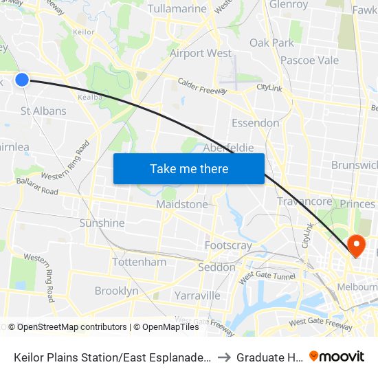 Keilor Plains Station/East Esplanade (St Albans) to Graduate House map