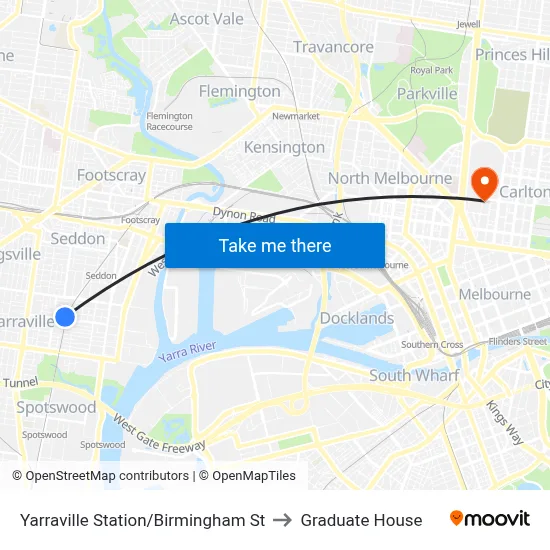 Yarraville Station/Birmingham St to Graduate House map