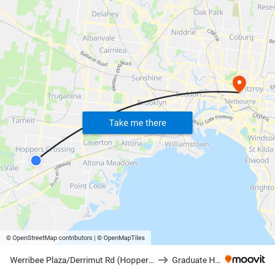Werribee Plaza/Derrimut Rd (Hoppers Crossing) to Graduate House map