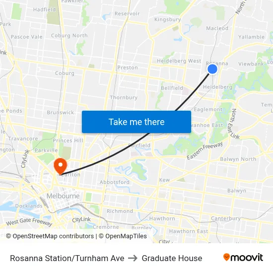 Rosanna Station/Turnham Ave to Graduate House map