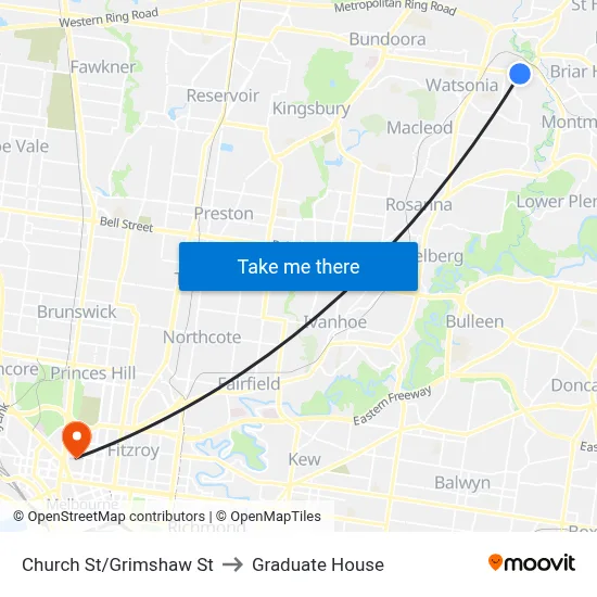 Church St/Grimshaw St to Graduate House map