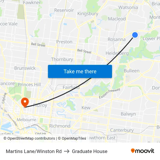 Martins Lane/Winston Rd to Graduate House map