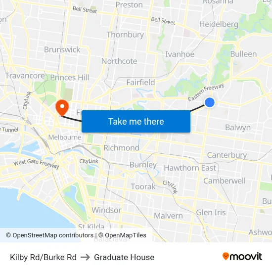 Kilby Rd/Burke Rd to Graduate House map