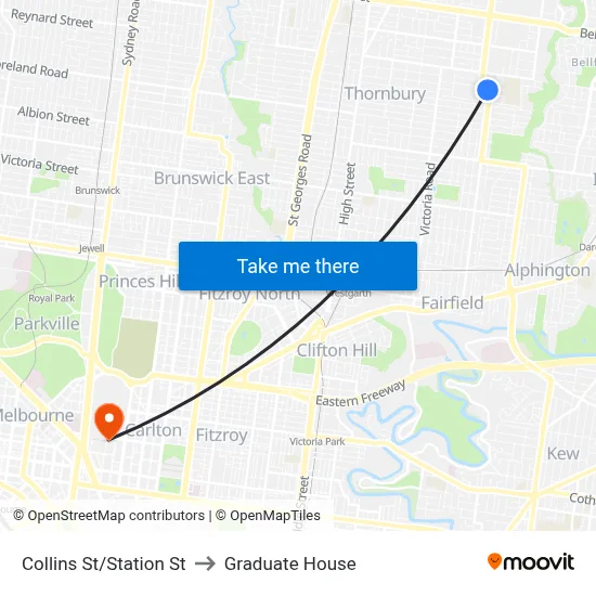 Collins St/Station St to Graduate House map