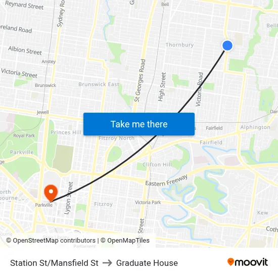 Station St/Mansfield St to Graduate House map