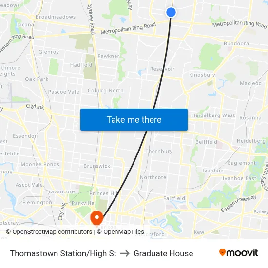 Thomastown Station/High St to Graduate House map