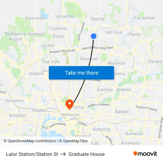 Lalor Station/Station St to Graduate House map