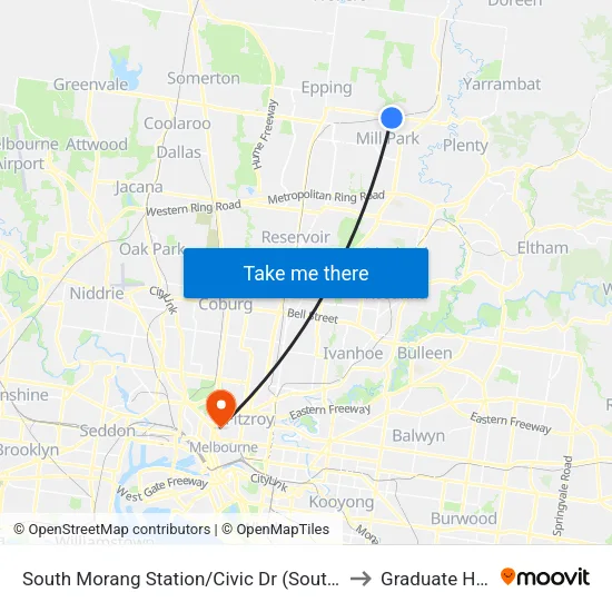 South Morang Station/Civic Dr to Graduate House map