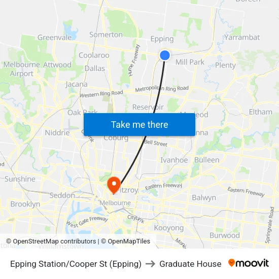 Epping Station/Cooper St to Graduate House map