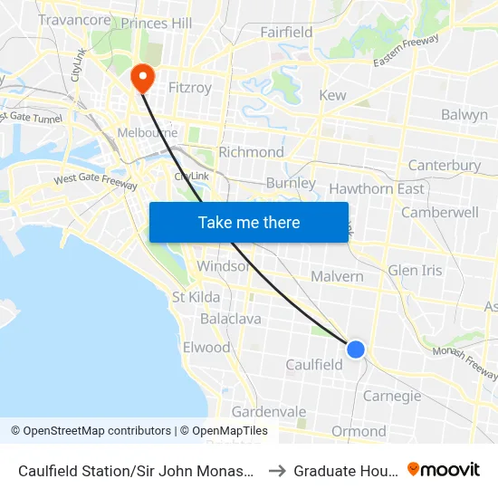 Caulfield Station/Sir John Monash Dr to Graduate House map