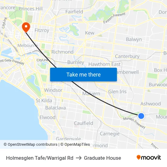 Holmesglen Tafe/Warrigal Rd to Graduate House map
