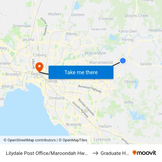 Lilydale Post Office/Maroondah Hwy to Graduate House map