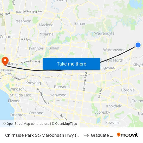 Chirnside Park Sc/Maroondah Hwy to Graduate House map