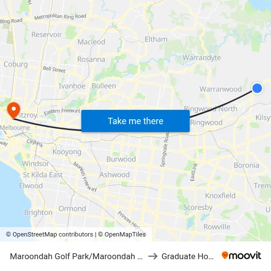 Maroondah Golf Park/Maroondah Hwy to Graduate House map