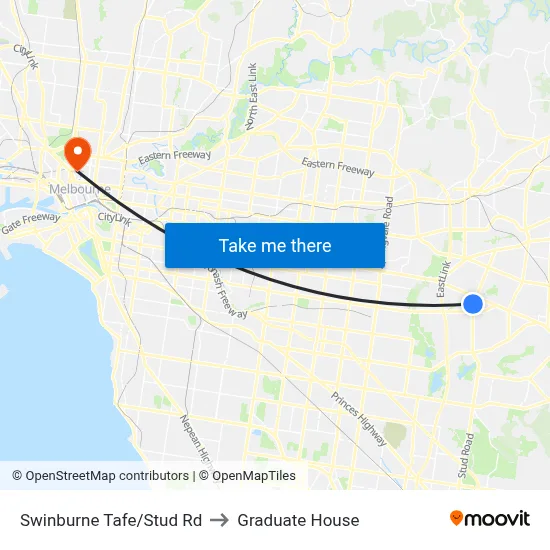 Swinburne Tafe/Stud Rd to Graduate House map