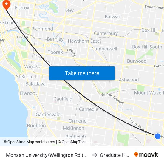 Monash University/Wellington Rd (Clayton) to Graduate House map
