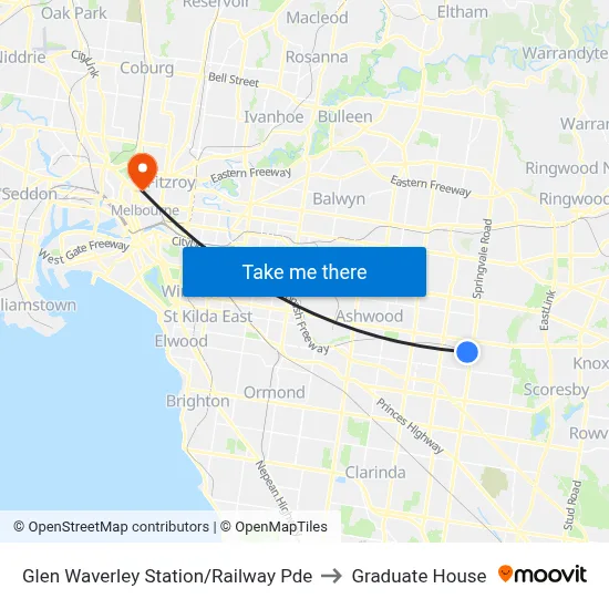 Glen Waverley Station/Railway Pde to Graduate House map