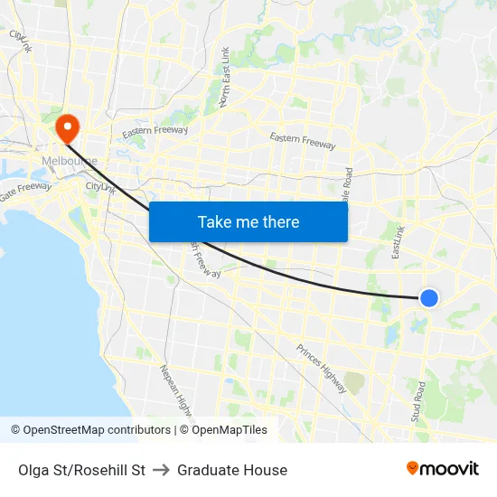 Olga St/Rosehill St to Graduate House map
