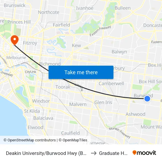 Deakin University/Burwood Hwy to Graduate House map