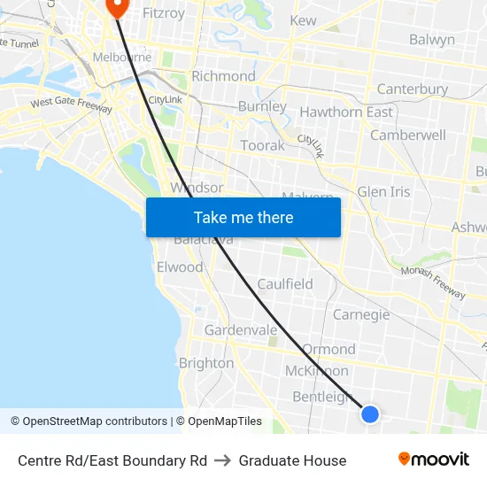 Centre Rd/East Boundary Rd to Graduate House map