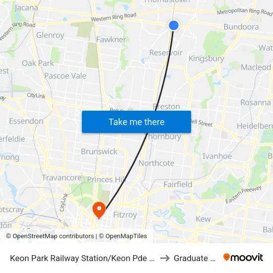 Keon Park Station/Keon Pde to Graduate House map