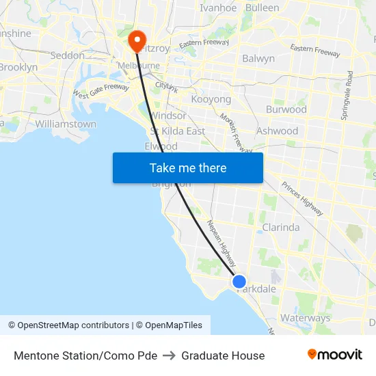 Mentone Station/Como Pde to Graduate House map