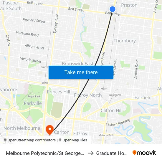 Melbourne Polytechnic/St Georges Rd to Graduate House map