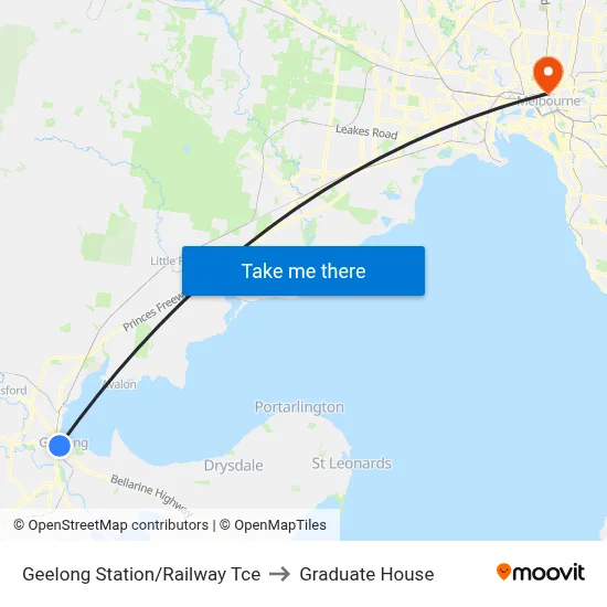 Geelong Station/Railway Tce to Graduate House map