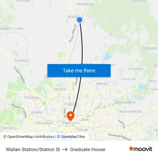 Wallan Station/Station St to Graduate House map