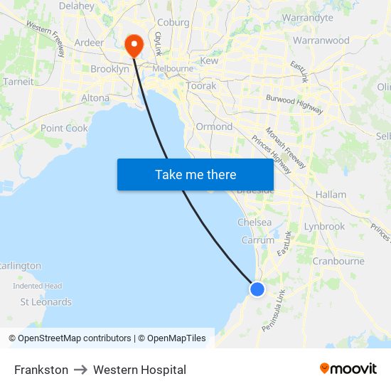 Frankston to Western Hospital map