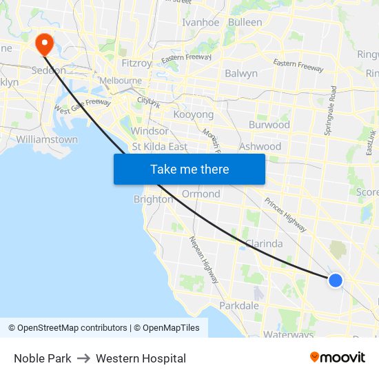 Noble Park to Western Hospital map