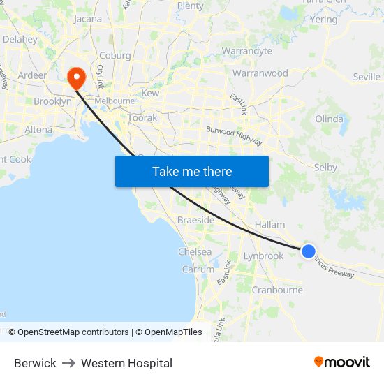 Berwick to Western Hospital map