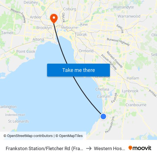 Frankston Station/Fletcher Rd (Frankston) to Western Hospital map