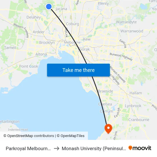 Parkroyal Melbourne Airport to Monash University (Peninsula Campus) map