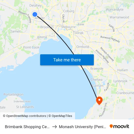 Brimbank Shopping Centre/Neale Rd to Monash University (Peninsula Campus) map