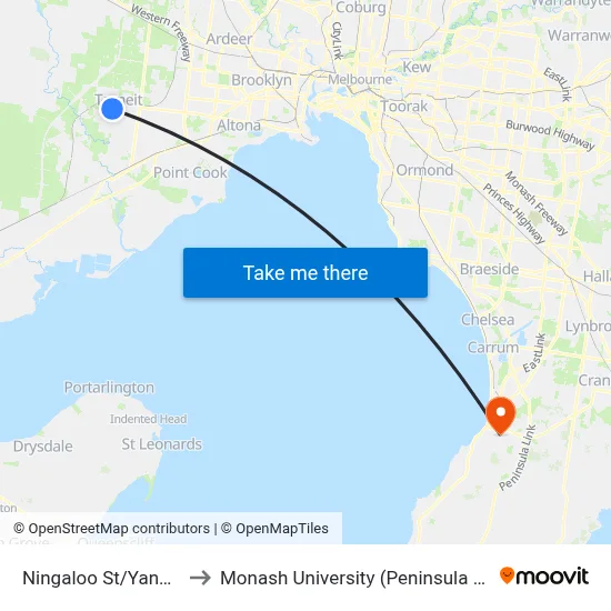 Ningaloo St/Yanga Ave to Monash University (Peninsula Campus) map