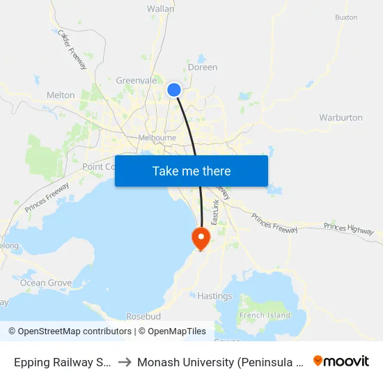 Epping Railway Station to Monash University (Peninsula Campus) map