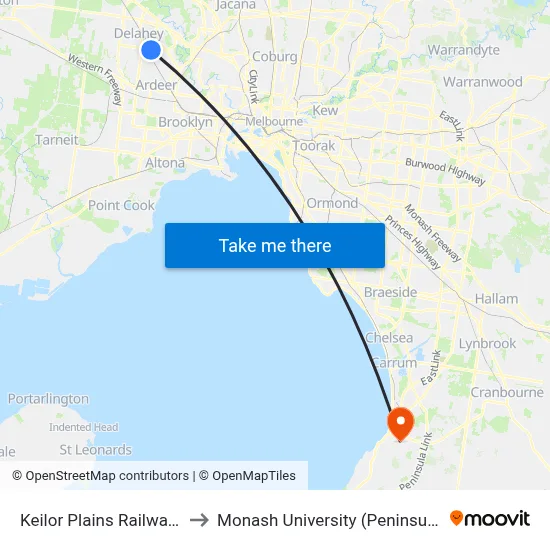 Keilor Plains Railway Station to Monash University (Peninsula Campus) map