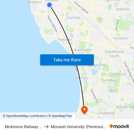 Mckinnon Railway Station to Monash University (Peninsula Campus) map