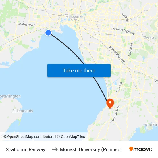 Seaholme Railway Station to Monash University (Peninsula Campus) map