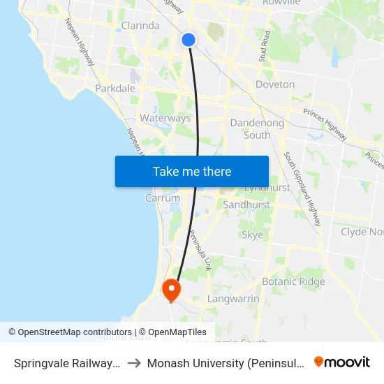 Springvale Railway Station to Monash University (Peninsula Campus) map