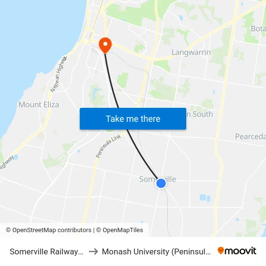 Somerville Railway Station to Monash University (Peninsula Campus) map
