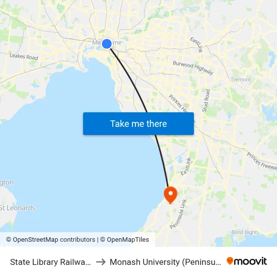 State Library Railway Station to Monash University (Peninsula Campus) map