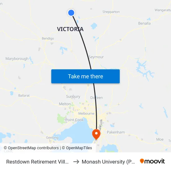 Restdown Retirement Village/18-22 Village Dr to Monash University (Peninsula Campus) map