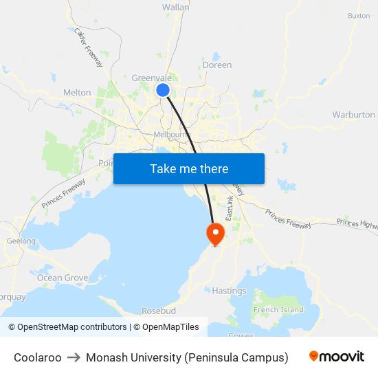 Coolaroo to Monash University (Peninsula Campus) map