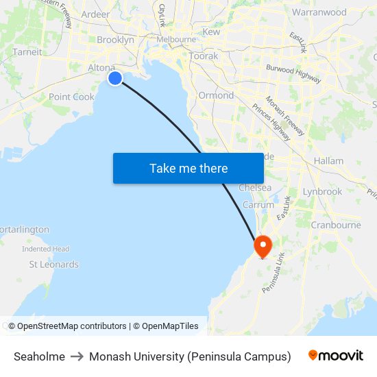 Seaholme to Monash University (Peninsula Campus) map