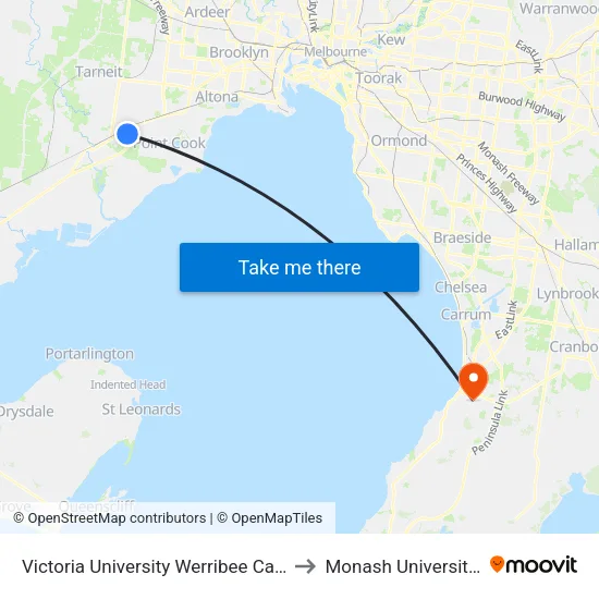 Victoria University Werribee Campus/235 Hoppers Lane to Monash University (Peninsula Campus) map